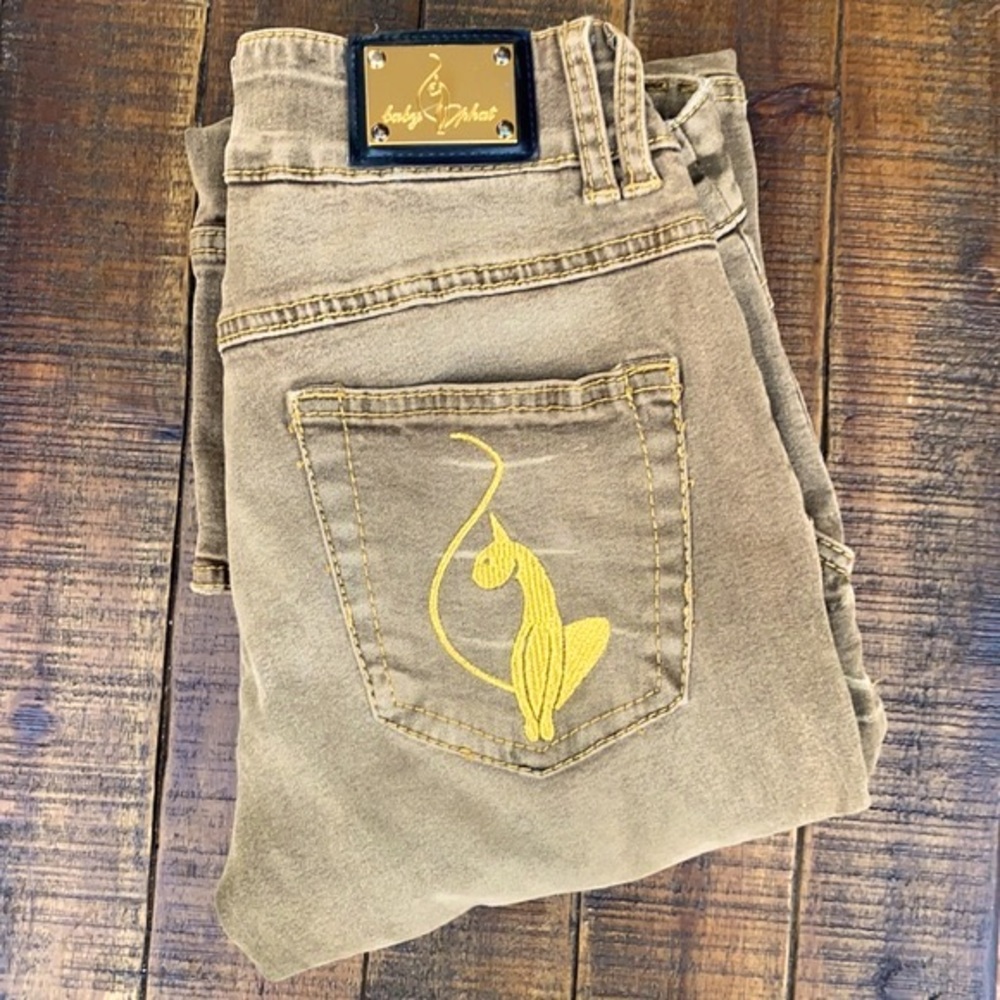 Baby Phat Gold Embellished Denim Capris Sz 5